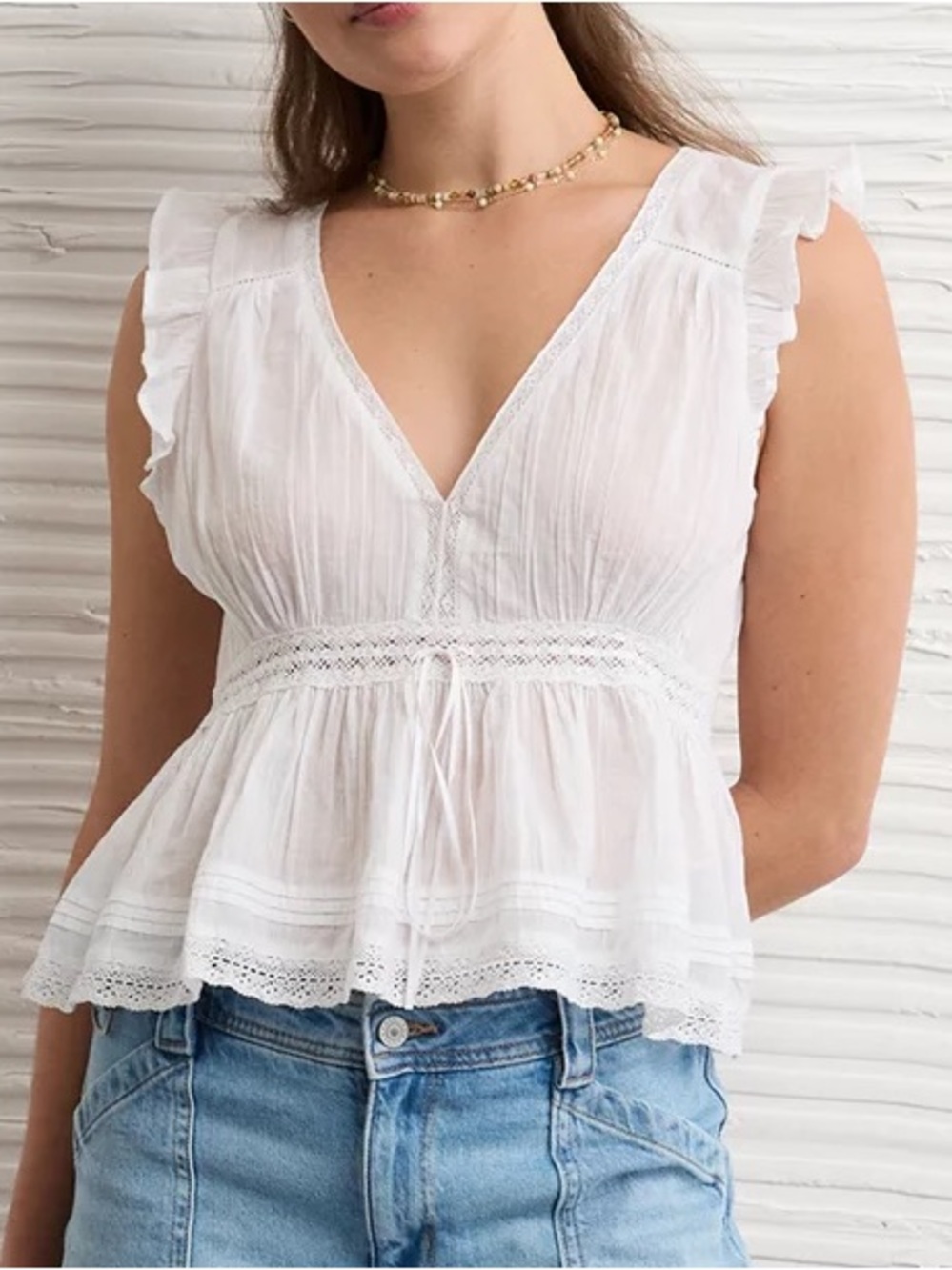 AE Lace Trim Flutter Sleeve Blouse
100% Cotton - XS